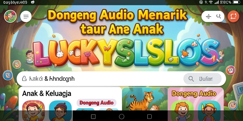 Antarmuka aplikasi LUCKYSLOTS menunjukkan pilihan dongeng yang beragam dan ramah anak.