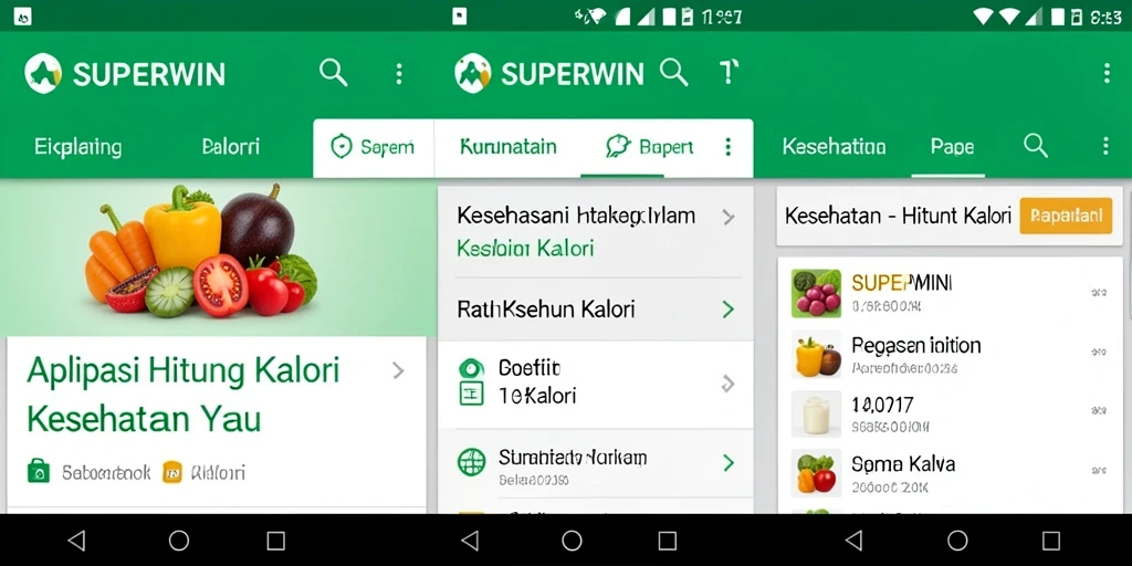 Tampilan antarmuka <strong>SUPERWIN</strong> dengan fitur menghitung kalori yang mudah digunakan.