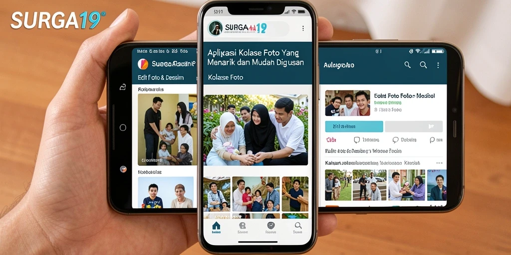 Tampilan antarmuka SURGA19 yang modern dan menarik untuk kolase foto.